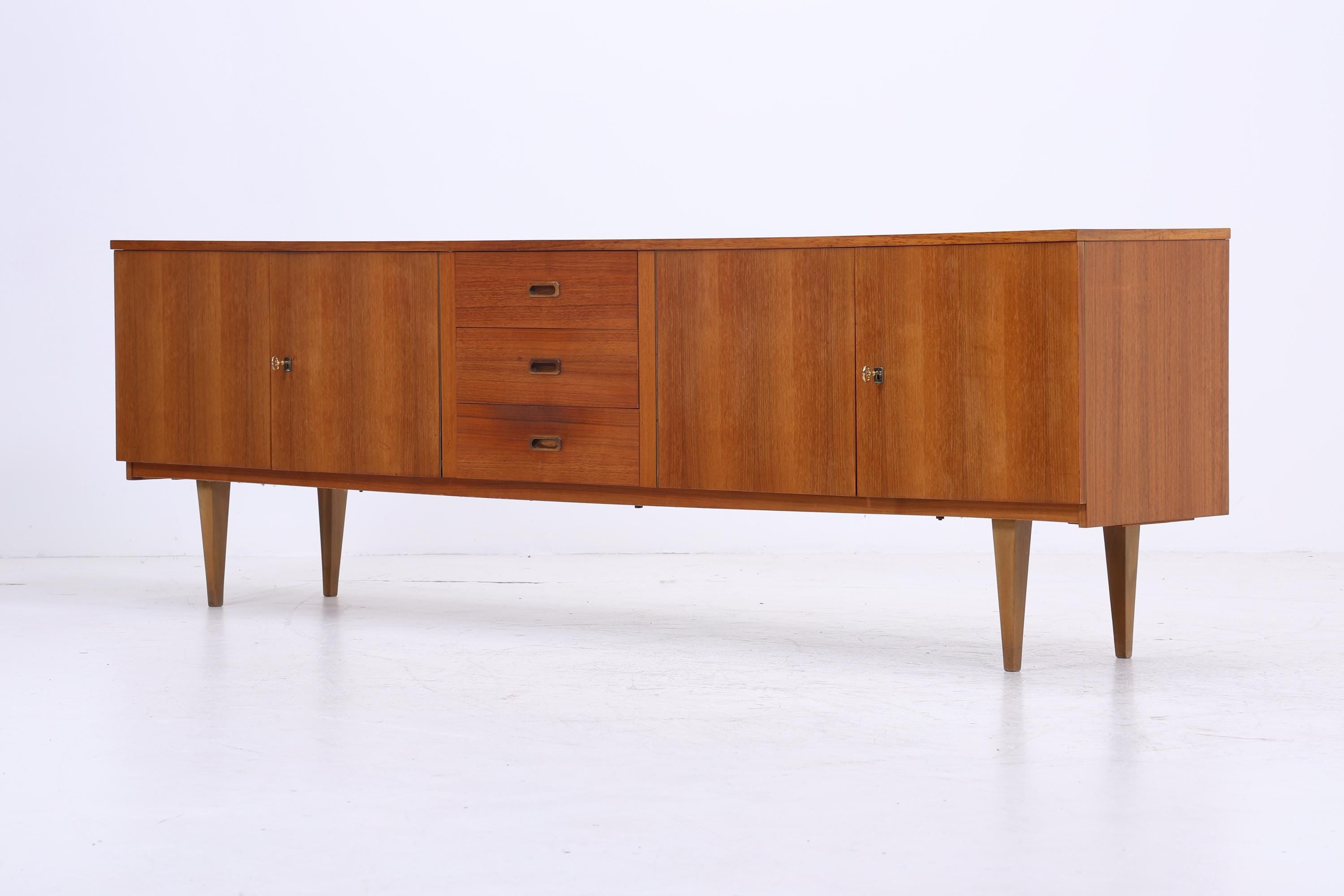 Vintage Sideboard 60er Jahre | Mid Century TV Board mit Schubladen &amp; Fächern Holz Aufbewahrung Anrichte