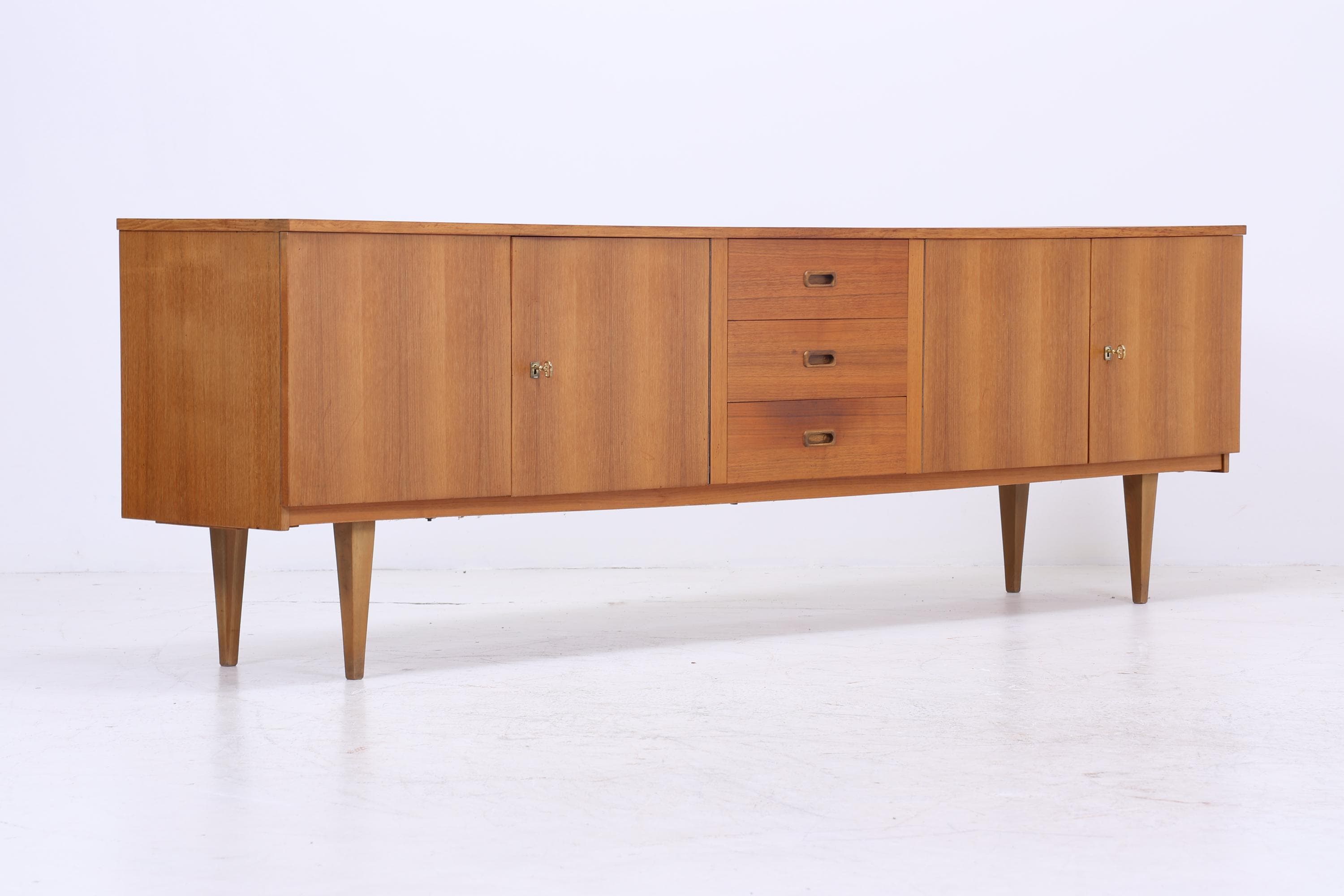 Vintage Sideboard 60er Jahre | Mid Century TV Board mit Schubladen &amp; Fächern Holz Aufbewahrung Anrichte
