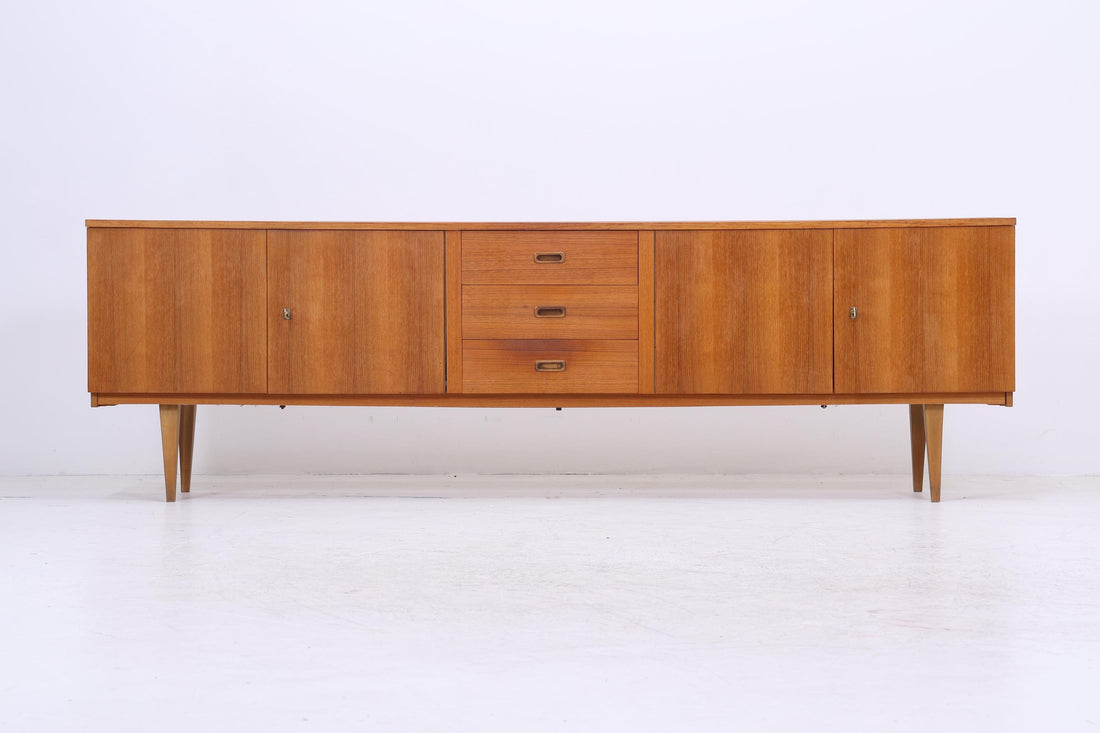 Vintage Sideboard 60er Jahre | Mid Century TV Board mit Schubladen &amp; Fächern Holz Aufbewahrung Anrichte