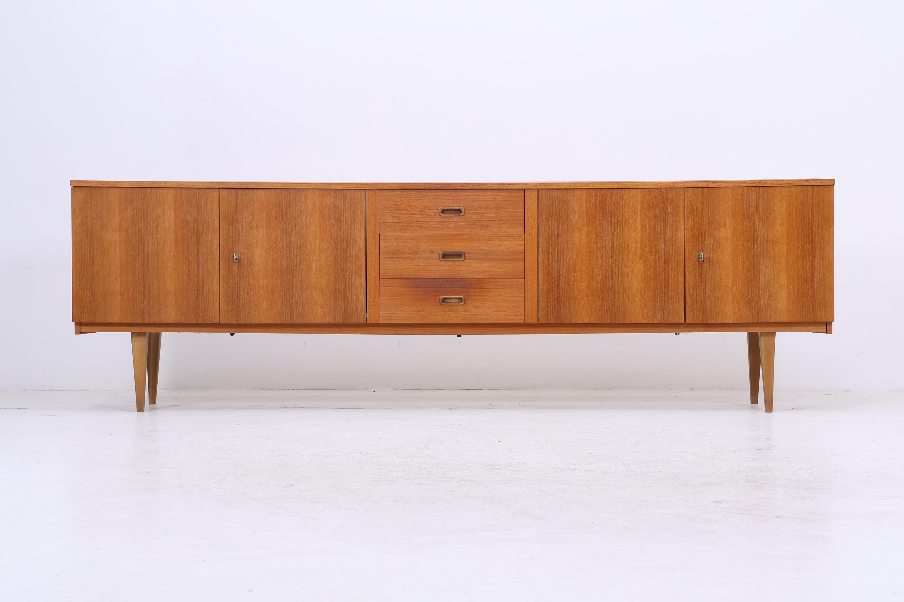 Vintage Sideboard 60er Jahre | Mid Century TV Board mit Schubladen &amp; Fächern Holz Aufbewahrung Anrichte