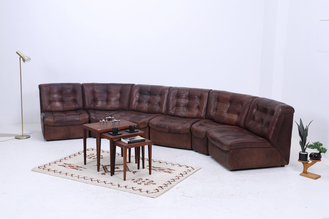 Vintage Modular Leder Sofa von Lemke aus den 70ern | Mid Century Couch Lounge Braun Retro 60er