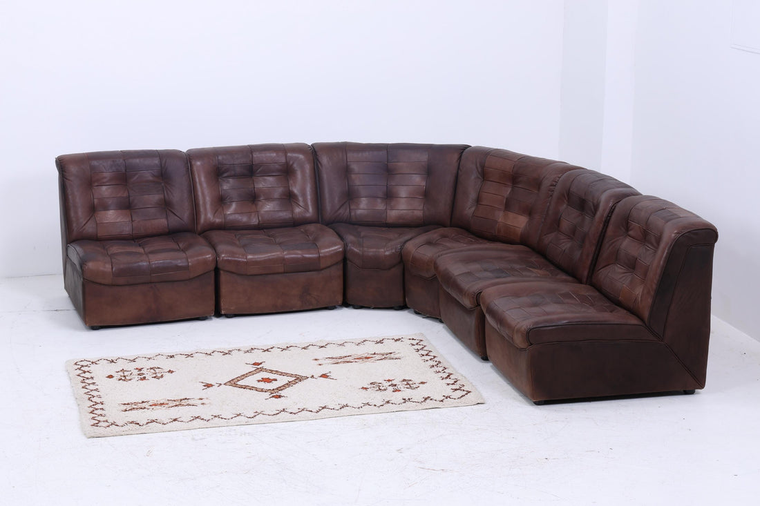 Vintage Modular Leder Sofa von Lemke aus den 70ern | Mid Century Couch Lounge Braun Retro 60er