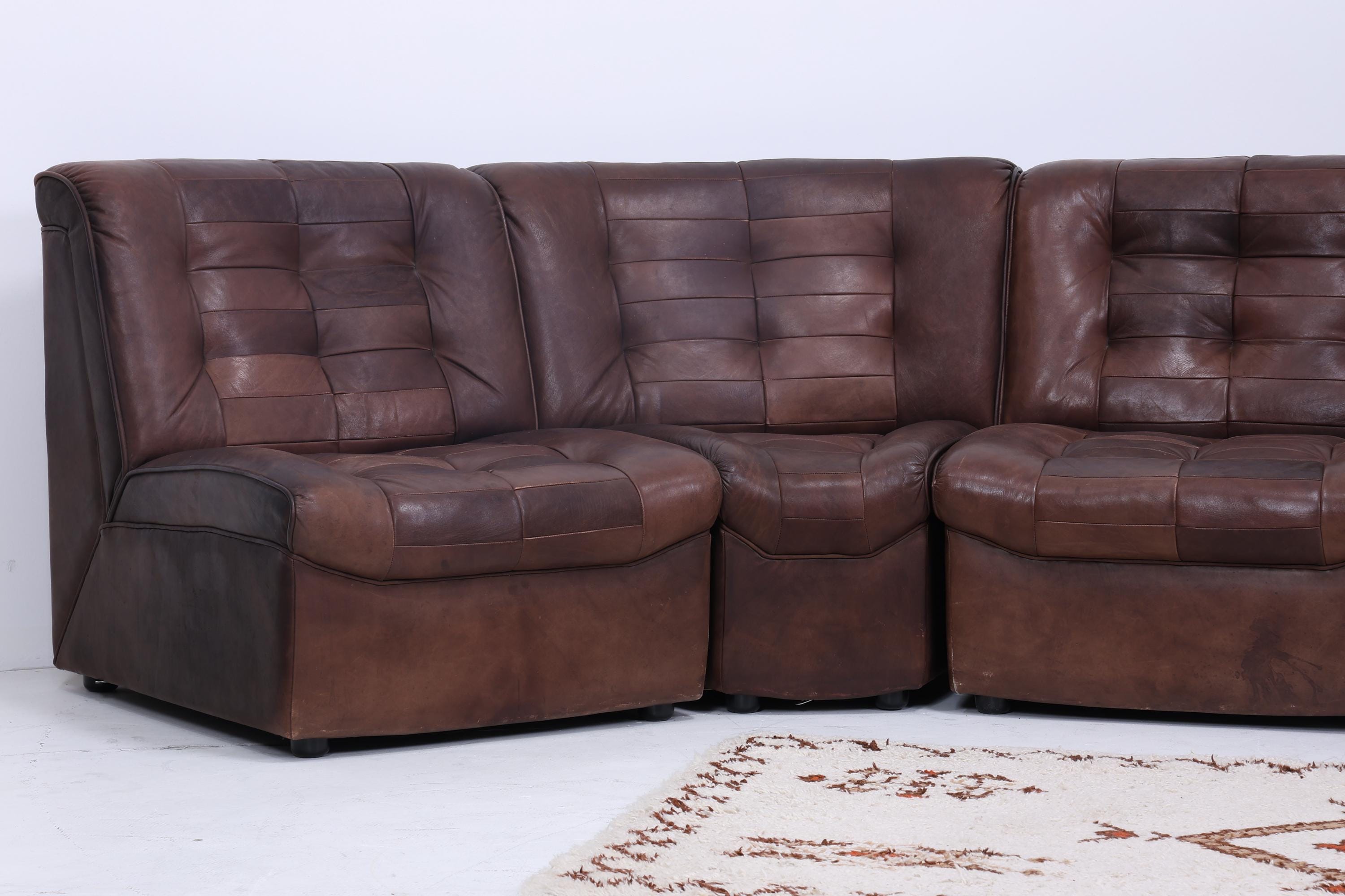 Vintage Modular Leder Sofa von Lemke aus den 70ern | Mid Century Couch Lounge Braun Retro 60er