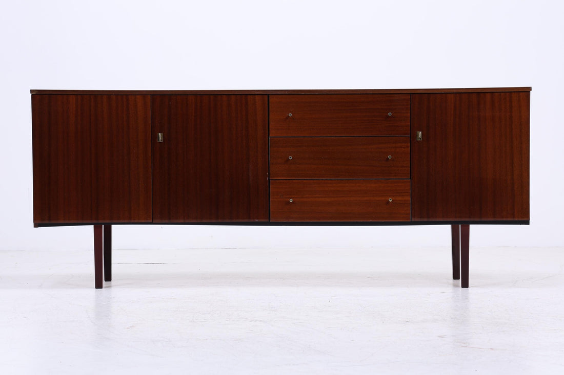 Vintage Hochglanz Sideboard 60er Jahre | Mid Century Lowboard Anrichte mit Schubladen &amp; Fächern Retro Holz Aufbewahrung