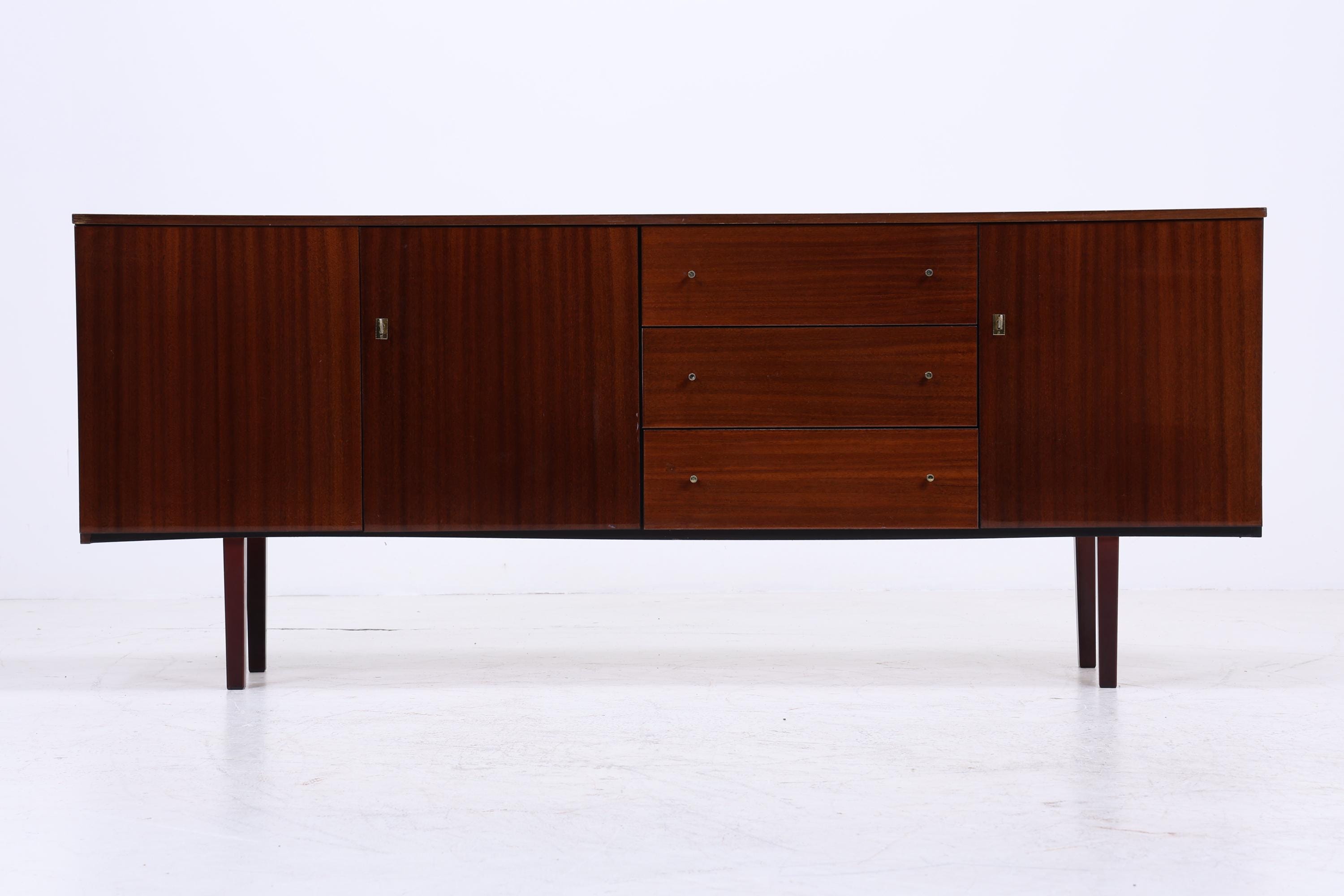 Vintage Hochglanz Sideboard 60er Jahre | Mid Century Lowboard Anrichte mit Schubladen &amp; Fächern Retro Holz Aufbewahrung