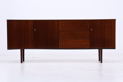 Vintage Hochglanz Sideboard 60er Jahre | Mid Century Lowboard Anrichte mit Schubladen &amp; Fächern Retro Holz Aufbewahrung