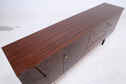 Vintage Hochglanz Sideboard 60er Jahre | Mid Century Lowboard Anrichte mit Schubladen &amp; Fächern Retro Holz Aufbewahrung