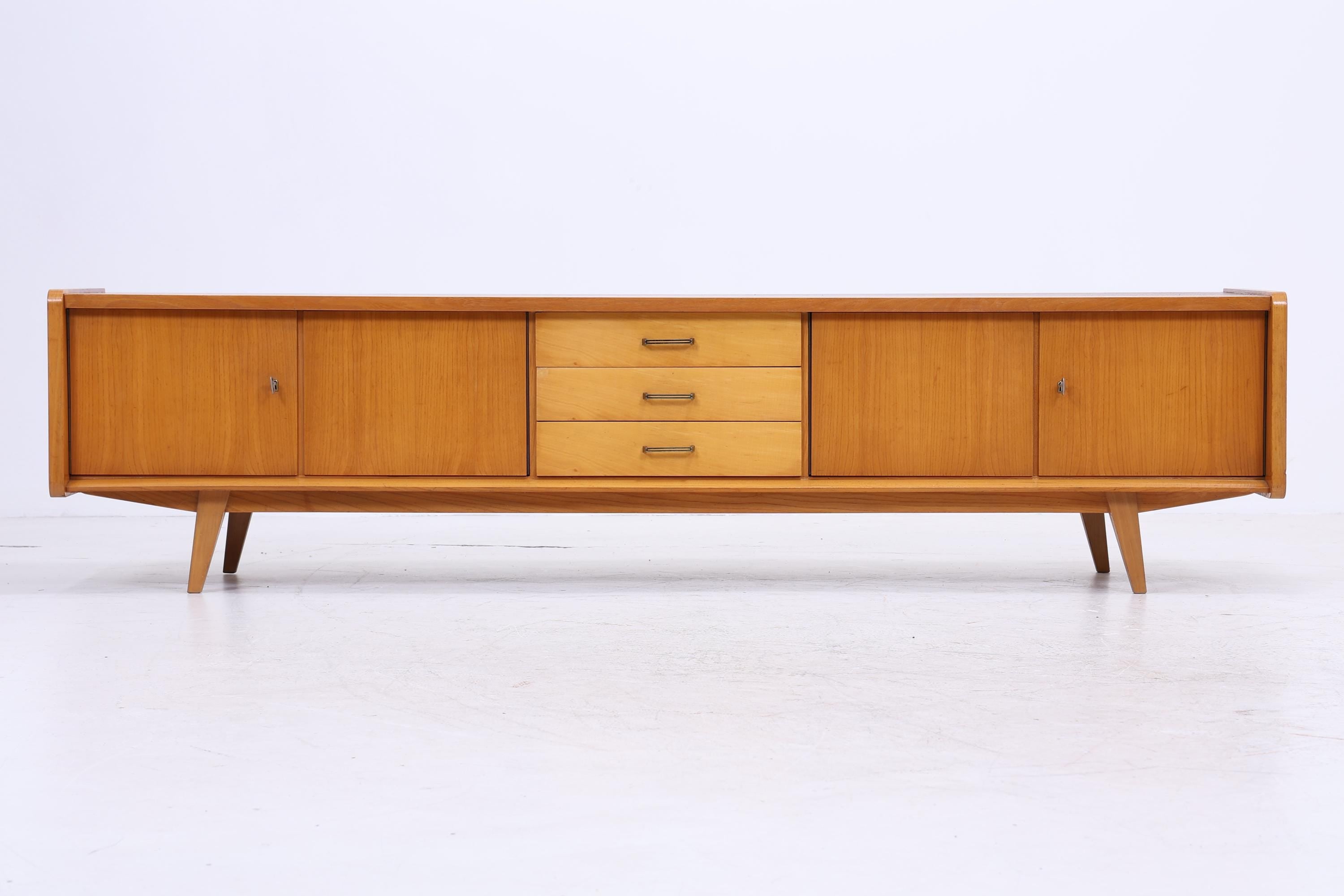 Vintage Lowboard 60er Jahre | Mid Century Sideboard mit Schubladen &amp; Fächern  Retro Holz Aufbewahrung