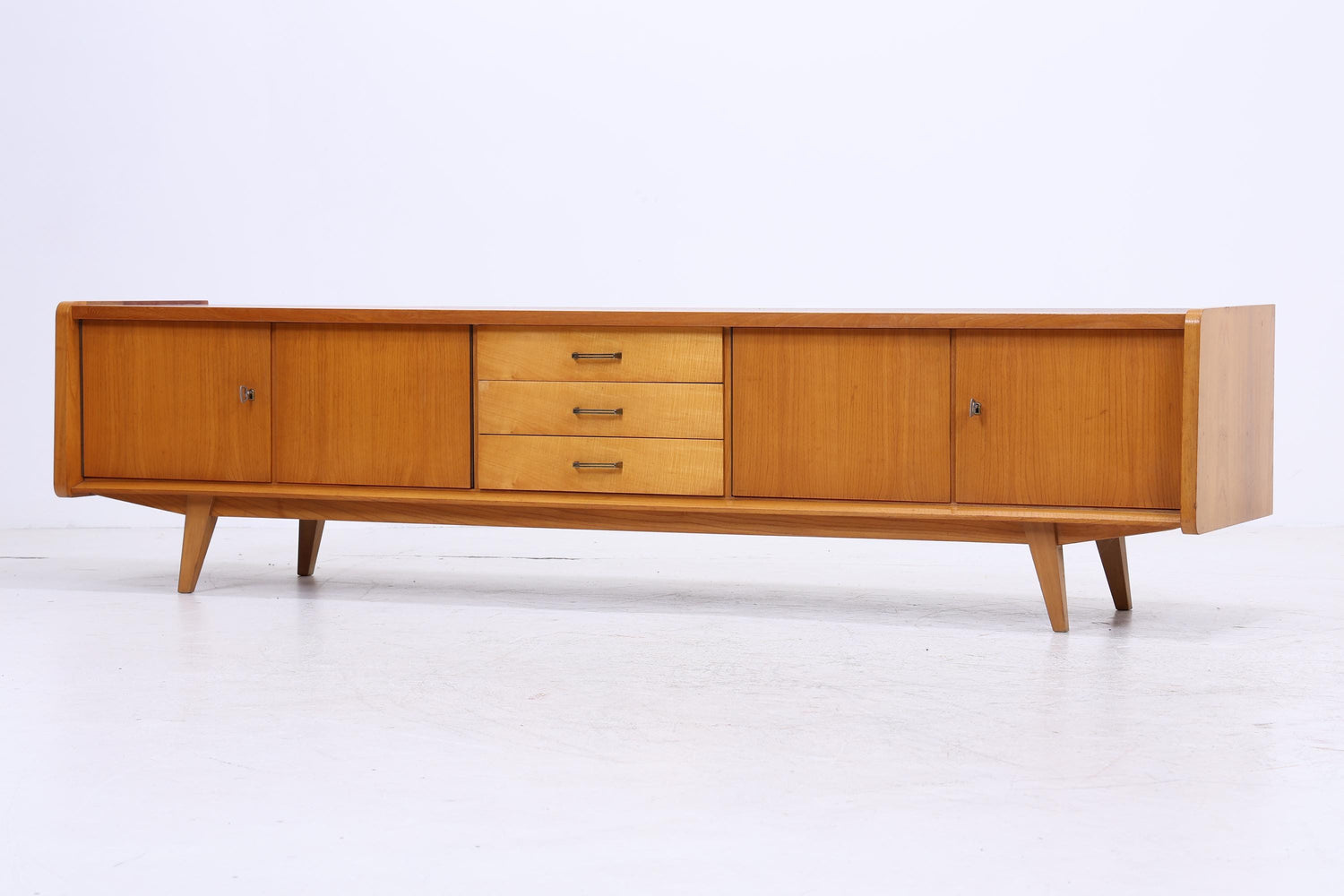 Vintage Lowboard 60er Jahre | Mid Century Sideboard mit Schubladen &amp; Fächern  Retro Holz Aufbewahrung