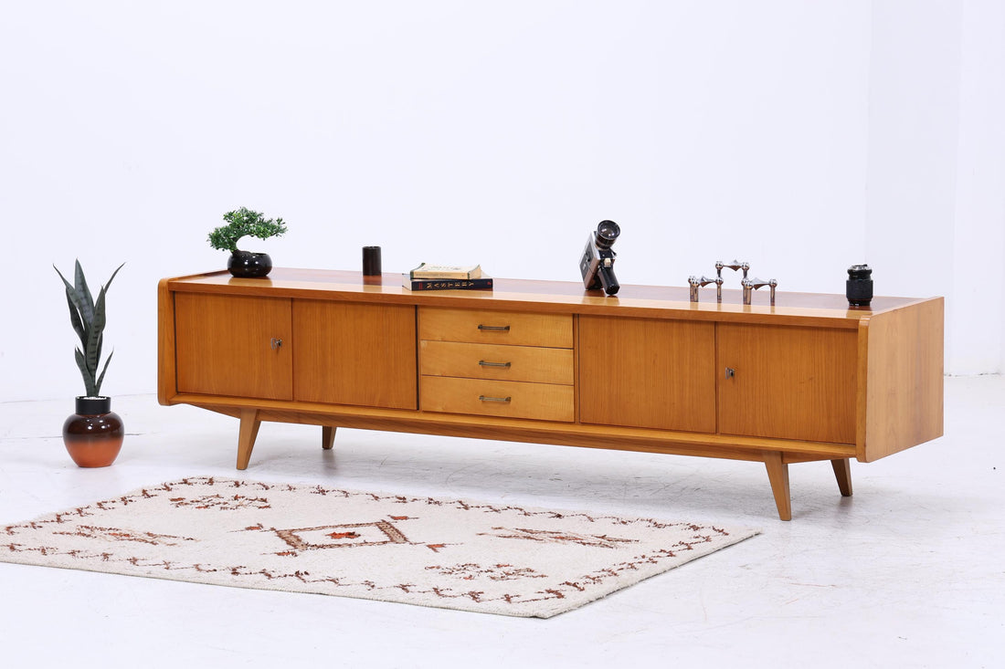 Vintage Lowboard 60er Jahre | Mid Century Sideboard mit Schubladen &amp; Fächern  Retro Holz Aufbewahrung