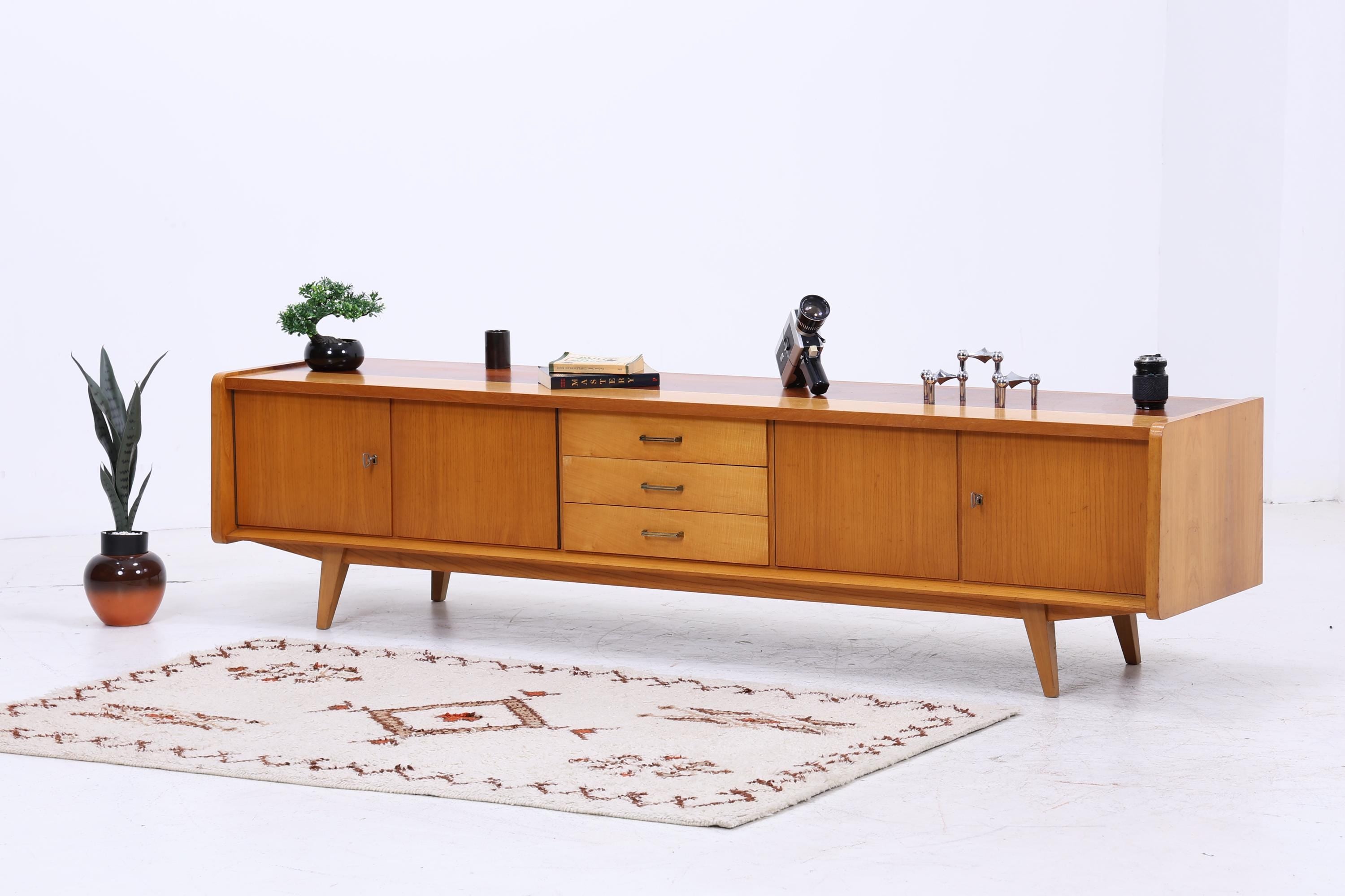Vintage Lowboard 60er Jahre | Mid Century Sideboard mit Schubladen &amp; Fächern  Retro Holz Aufbewahrung