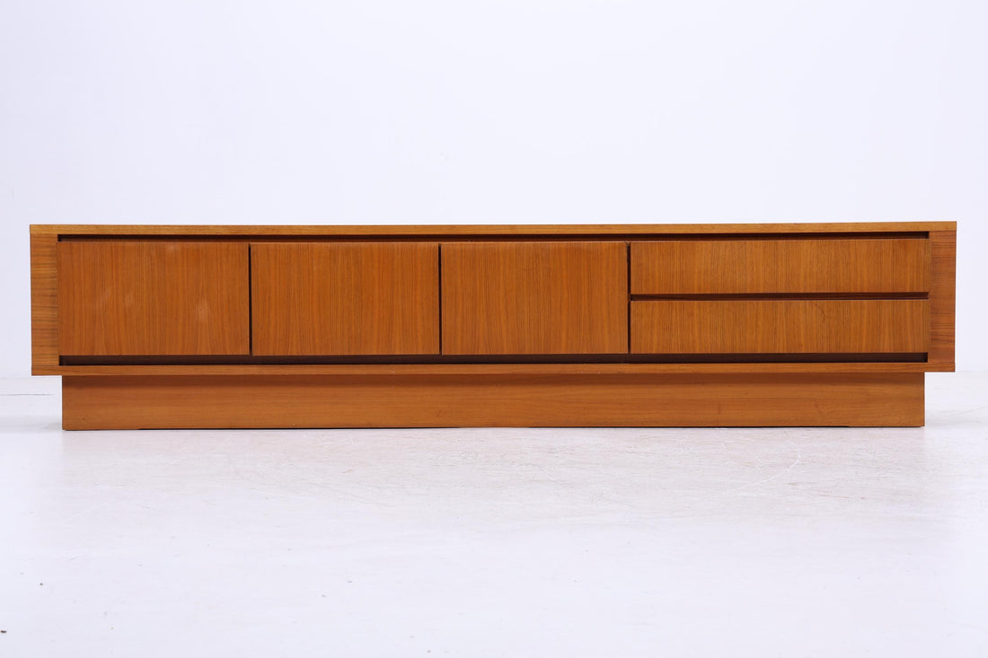 Vintage Teak Lowboard 60er Jahre | Mid Century Sideboard mit Schubladen &amp; Fächern Holz Aufbewahrung