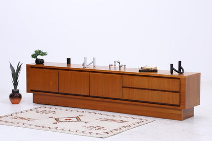 Vintage Teak Lowboard 60er Jahre | Mid Century Sideboard mit Schubladen &amp; Fächern Holz Aufbewahrung