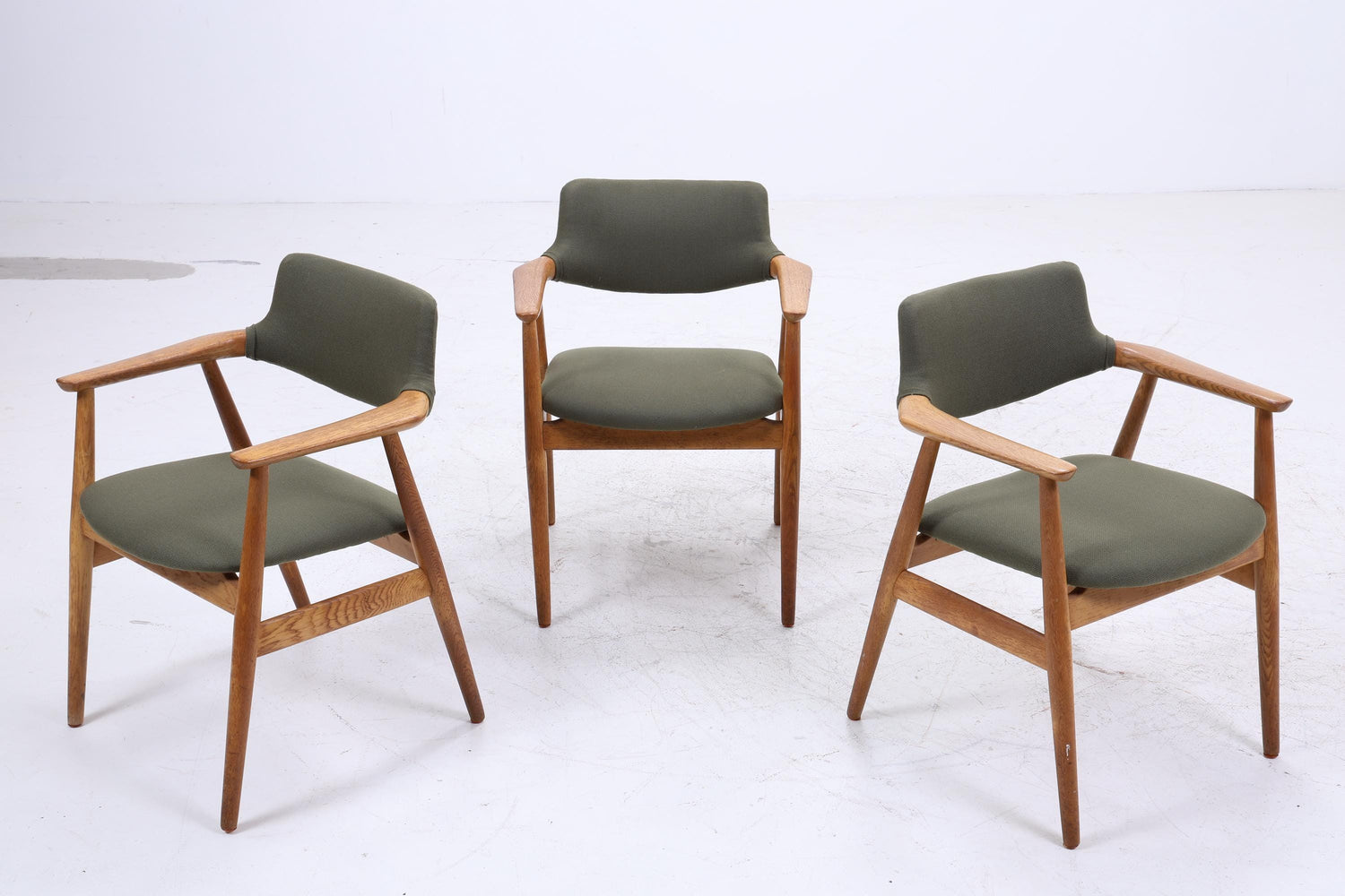 3er Set Eiche Stühle von Erik Kirkegaard für Glostrup  | Mid Century Designklassiker | Vintage Stuhl | Retro Stuhl Grün