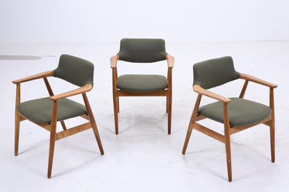3er Set Eiche Stühle von Erik Kirkegaard für Glostrup  | Mid Century Designklassiker | Vintage Stuhl | Retro Stuhl Grün
