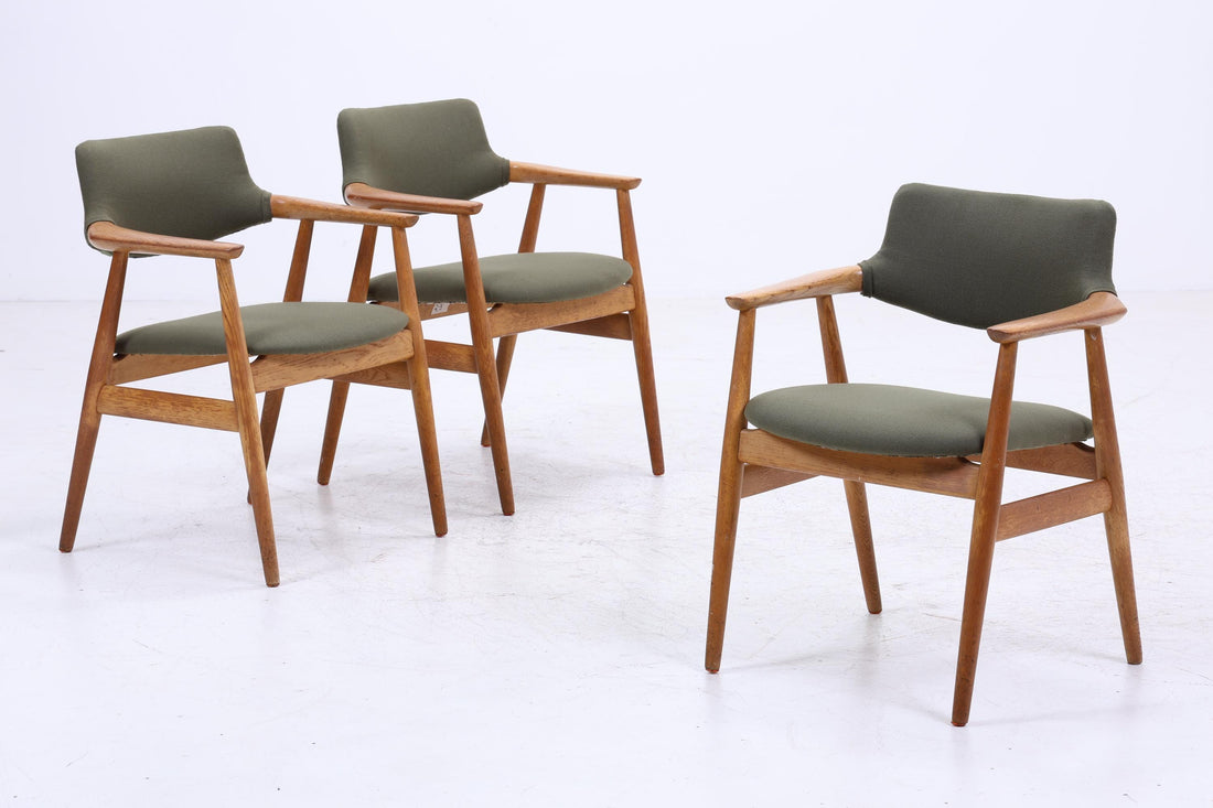 3er Set Eiche Stühle von Erik Kirkegaard für Glostrup  | Mid Century Designklassiker | Vintage Stuhl | Retro Stuhl Grün