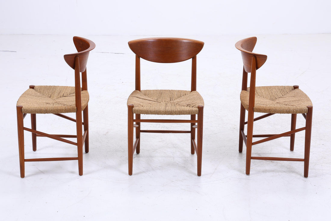 3er Set Teak Stühle von Peter Hvidt &amp; Orla Molgaard-Nielsen | Mid Century Danish Design Cord Stuhl | Vintage Designer