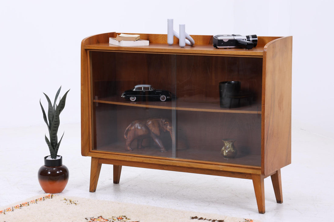 Vintage Kommode mit Glastüren 60er Jahre | Mid Century Vitrine Flur Schrank | Retro 70er Holz