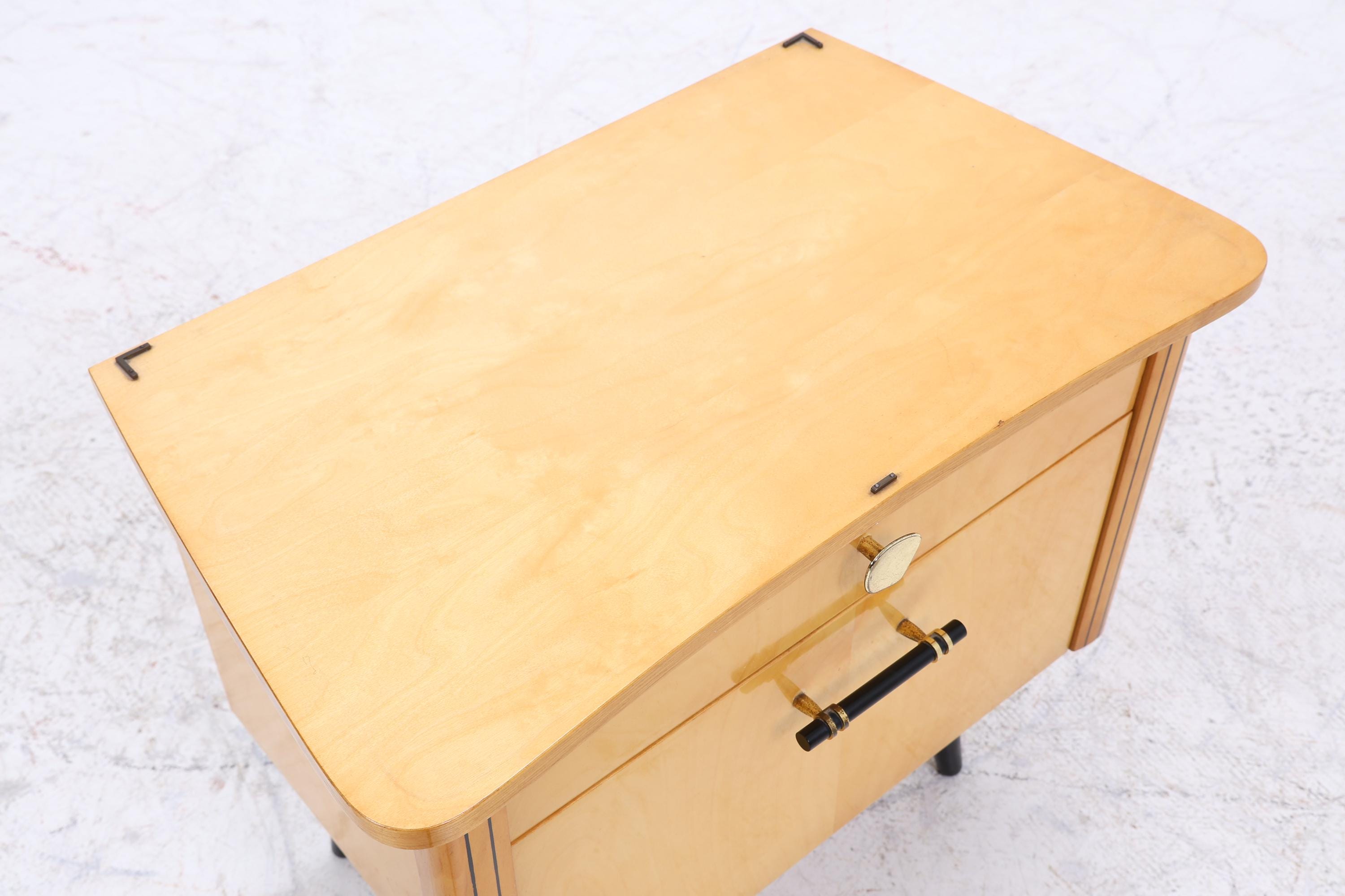 2er Set Vintage Nachttische der 60er | Mid Century Mini Kommode mit Klappe &amp; Schublade | Stilvolle Holz Aufbewahrung Schlafzimmer Beige
