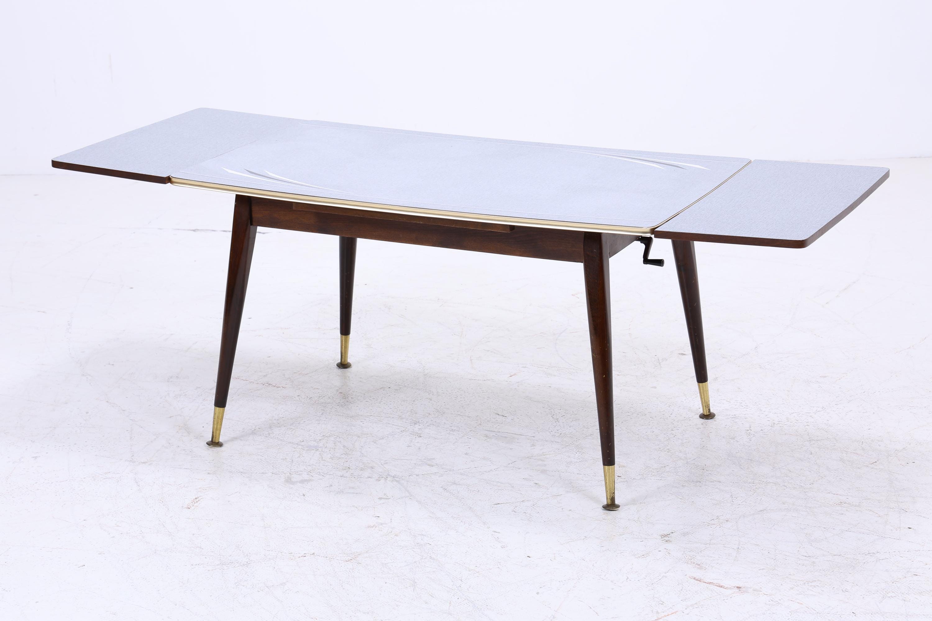 Vintage Kurbeltisch 60er Jahre | Mid Century ausziehbarer Resopal im Hochglanz Stil Couchtisch Tisch Retro 70er