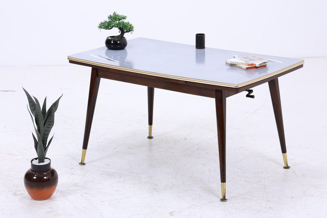 Vintage Kurbeltisch 60er Jahre | Mid Century ausziehbarer Resopal im Hochglanz Stil Couchtisch Tisch Retro 70er