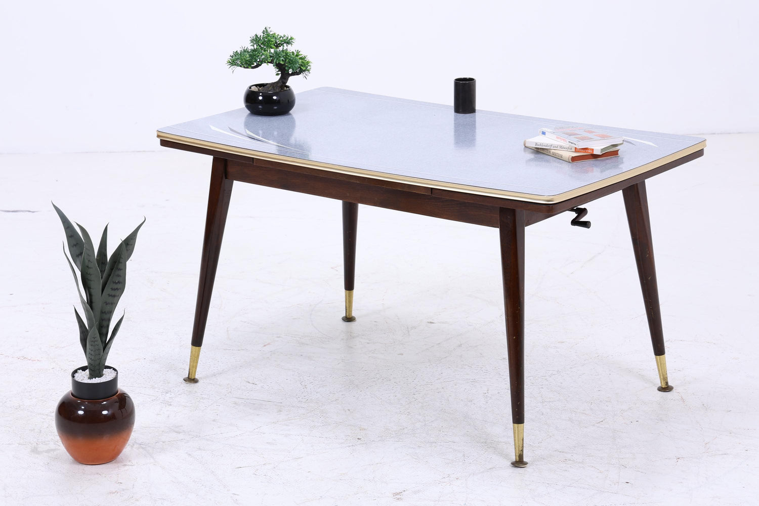 Vintage Kurbeltisch 60er Jahre | Mid Century ausziehbarer Resopal im Hochglanz Stil Couchtisch Tisch Retro 70er