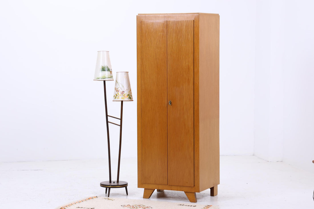 Schmaler Vintage Kleiderschrank | Mid Century Wäscheschrank | 60er Jahre Schrank | mit 1 Kleiderstange