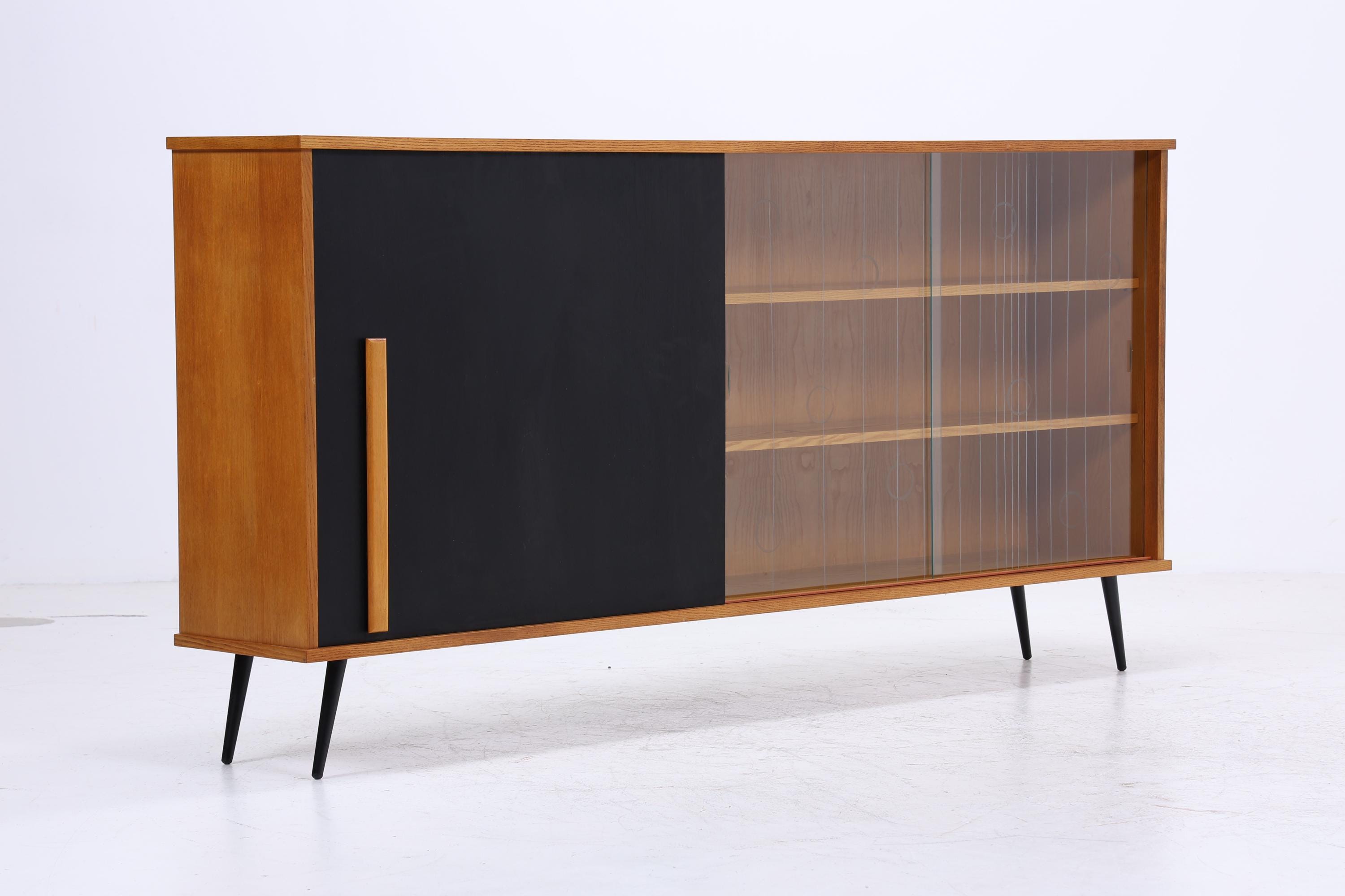 Vintage Glas Highboard 60er Jahre |  Mid Century Sideboard Vitrine Holz Design