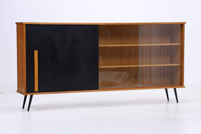 Vintage Glas Highboard 60er Jahre |  Mid Century Sideboard Vitrine Holz Design