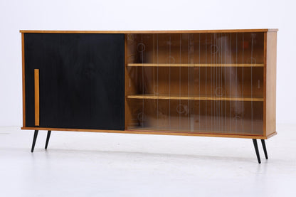 Vintage Glas Highboard 60er Jahre |  Mid Century Sideboard Vitrine Holz Design