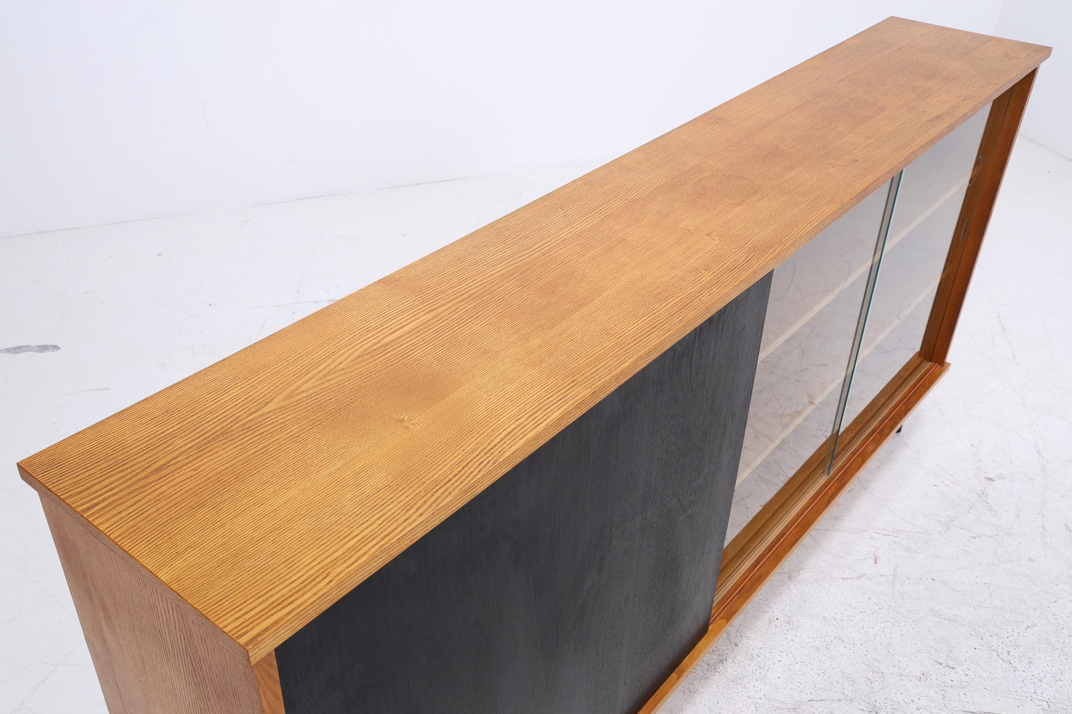 Vintage Glas Highboard 60er Jahre |  Mid Century Sideboard Vitrine Holz Design