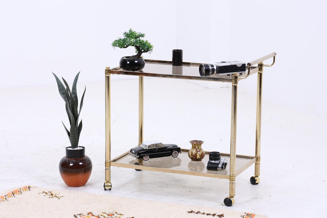 Vintage Glas Servierwagen aus den 60ern | Mid Century Tisch Telefontisch Beistelltisch Retro