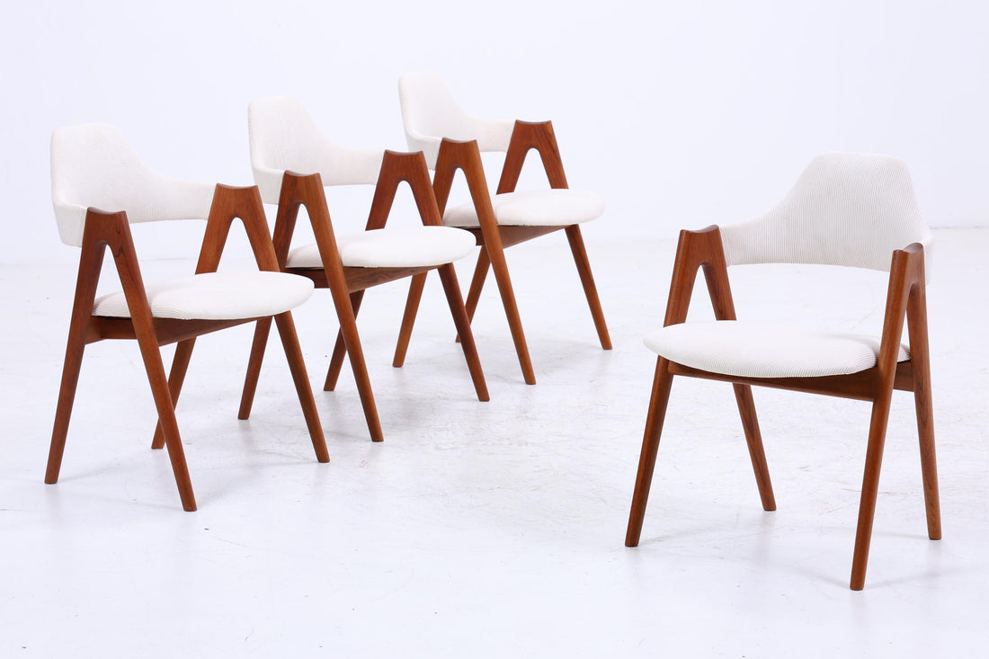 4er Set Kompass Stühle aus Teak von Kai Kristiansen | Mid Century Danish Design Cord Stuhl | Vintage Designer