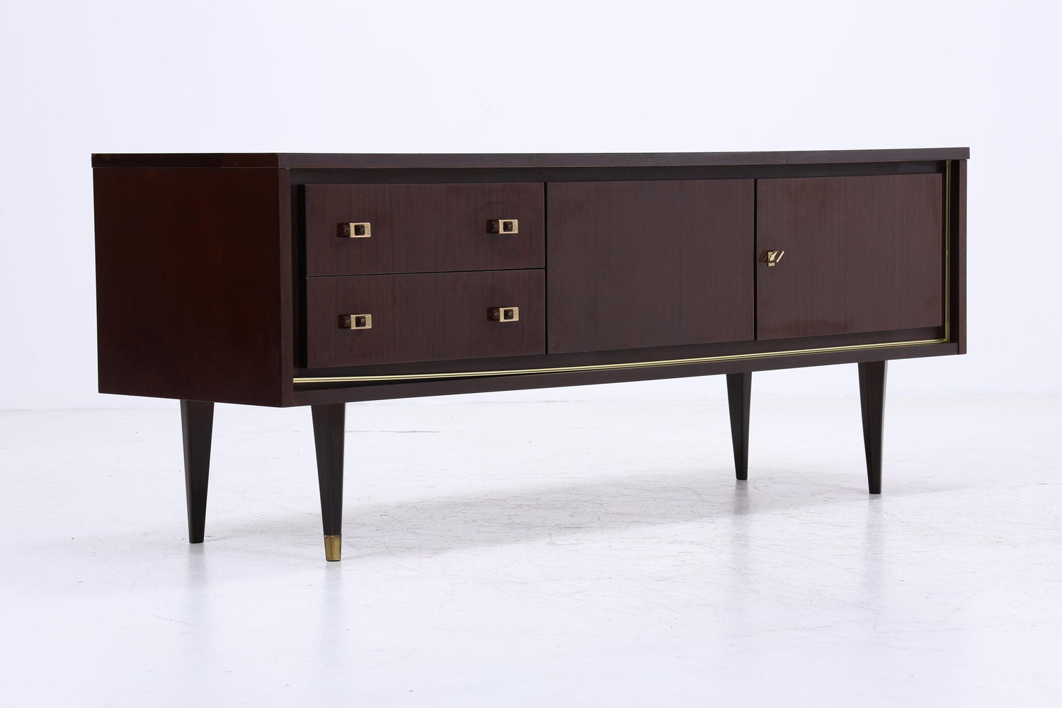 Vintage Hochglanz Lowboard 60er Jahre | Mid Century Sideboard Anrichte mit Schubladen, Fächern Retro Holz Aufbewahrung
