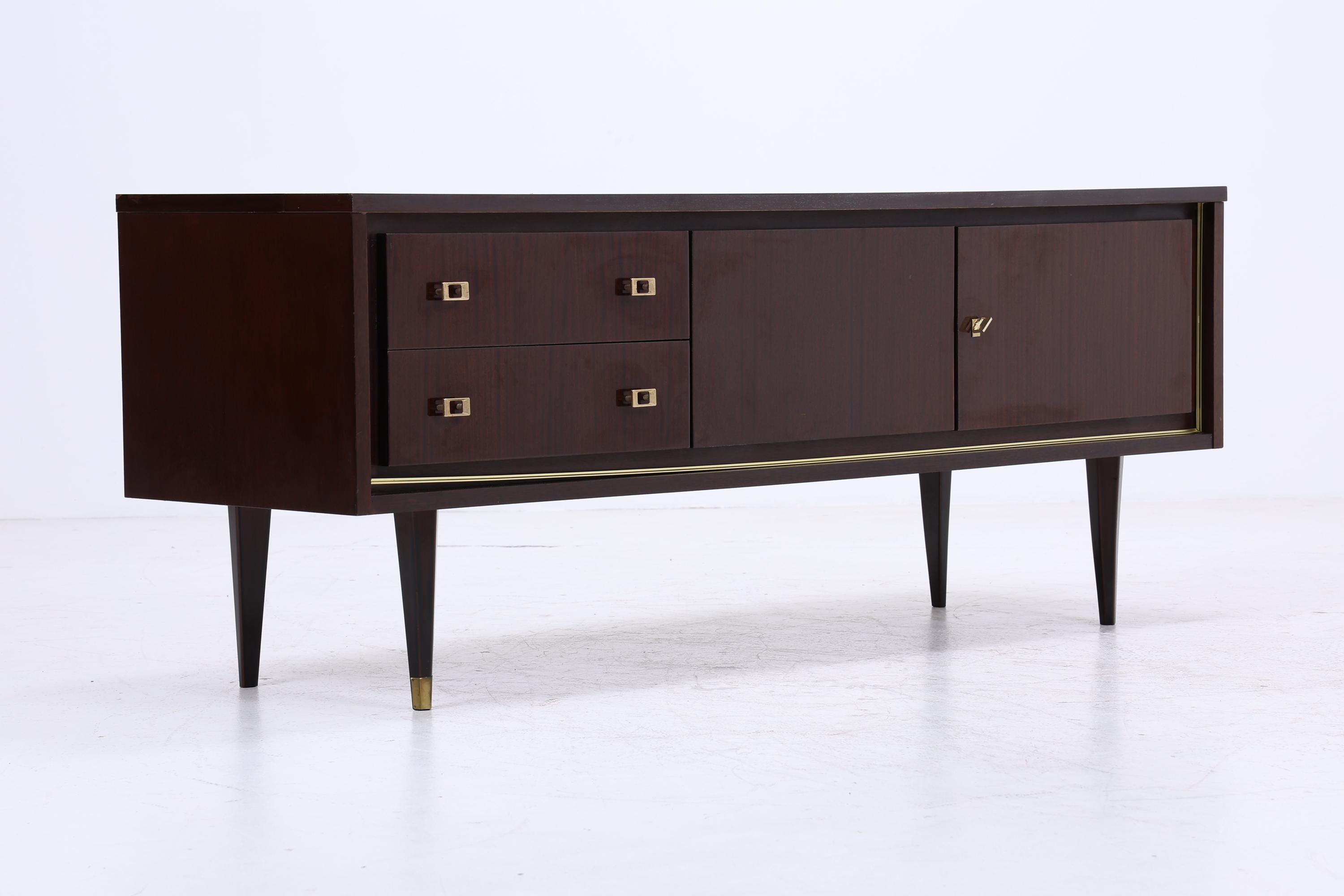Vintage Hochglanz Lowboard 60er Jahre | Mid Century Sideboard Anrichte mit Schubladen, Fächern Retro Holz Aufbewahrung