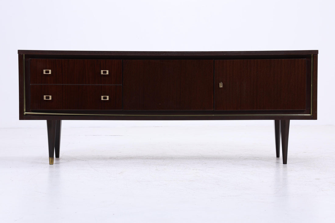 Vintage Hochglanz Lowboard 60er Jahre | Mid Century Sideboard Anrichte mit Schubladen, Fächern Retro Holz Aufbewahrung