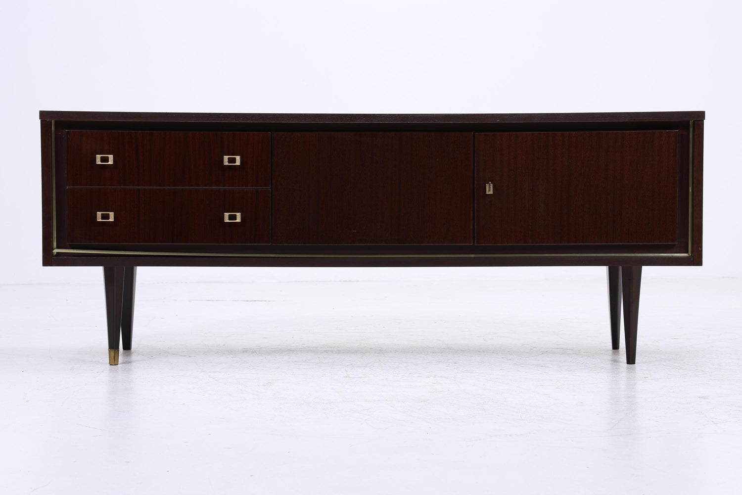 Vintage Hochglanz Lowboard 60er Jahre | Mid Century Sideboard Anrichte mit Schubladen, Fächern Retro Holz Aufbewahrung
