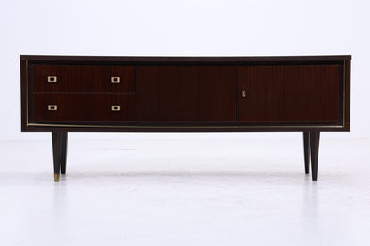 Vintage Hochglanz Lowboard 60er Jahre | Mid Century Sideboard Anrichte mit Schubladen, Fächern Retro Holz Aufbewahrung