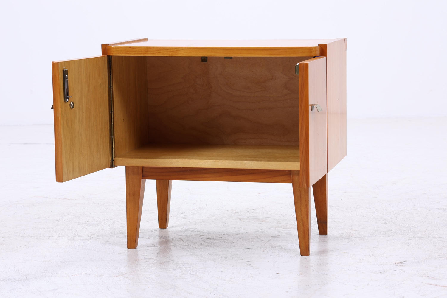2er Set Vintage Nachttische der 60er | Mid Century Mini Kommode | Stilvolle Holz Aufbewahrung Schlafzimmer Beige