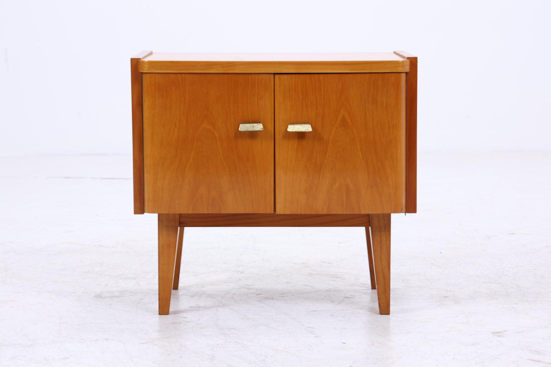 2er Set Vintage Nachttische der 60er | Mid Century Mini Kommode | Stilvolle Holz Aufbewahrung Schlafzimmer Beige