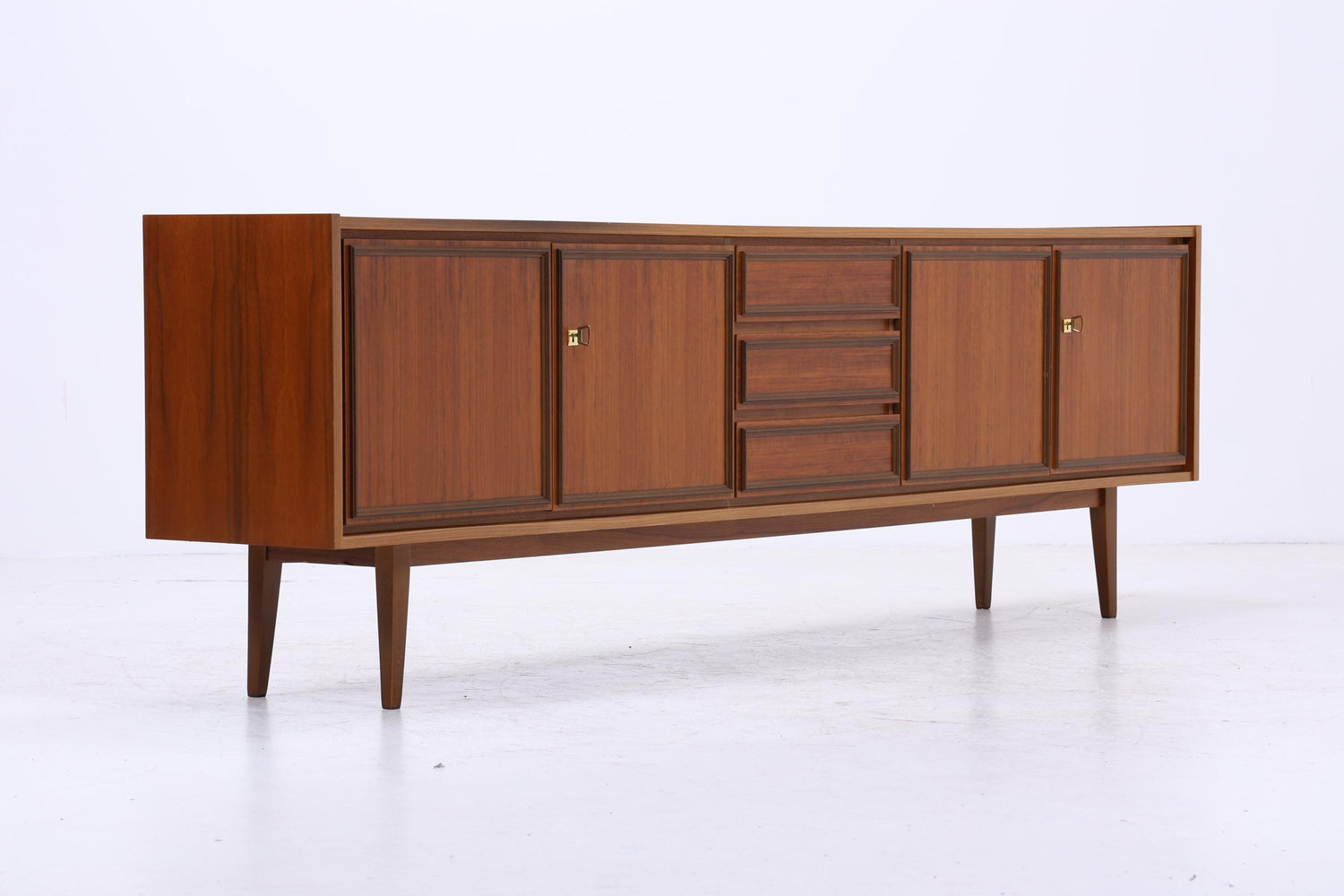 Vintage Teak Sideboard 60er Jahre | Mid Century TV Board mit Schubladen &amp; Fächern Retro Holz Aufbewahrung