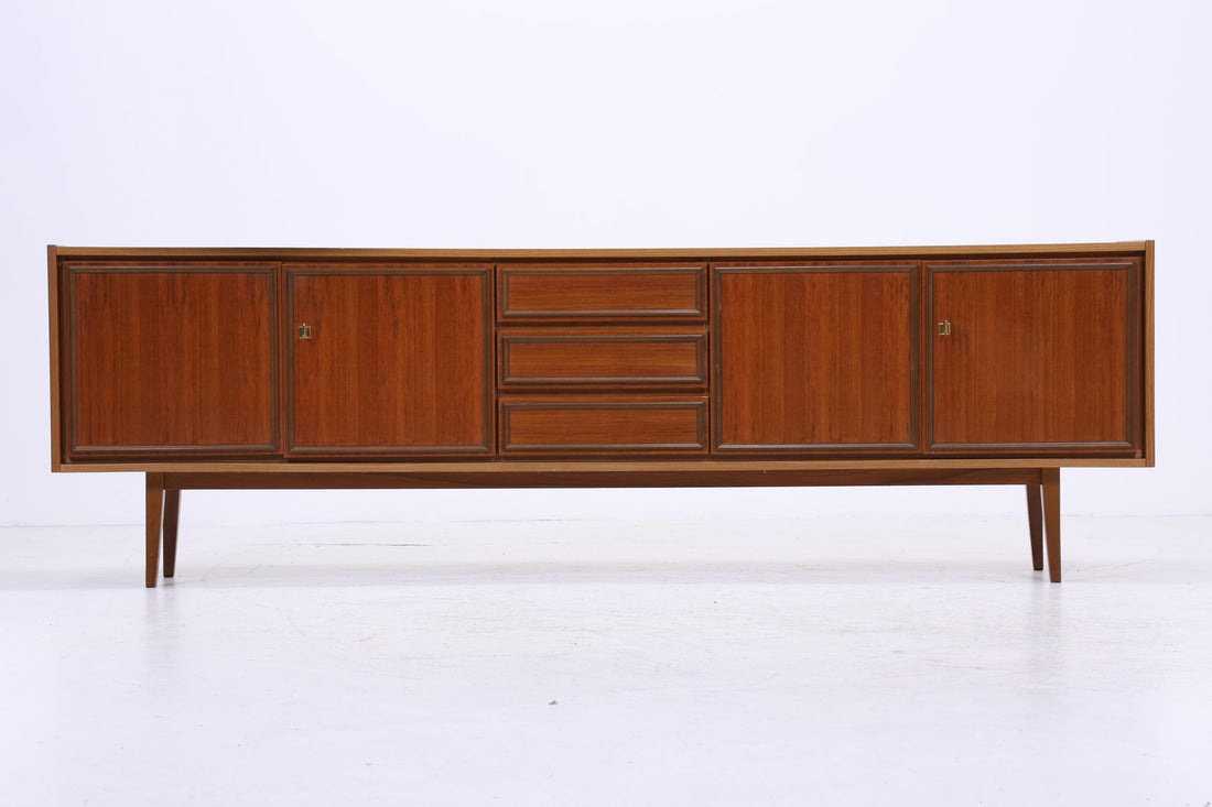 Vintage Teak Sideboard 60er Jahre | Mid Century TV Board mit Schubladen &amp; Fächern Retro Holz Aufbewahrung