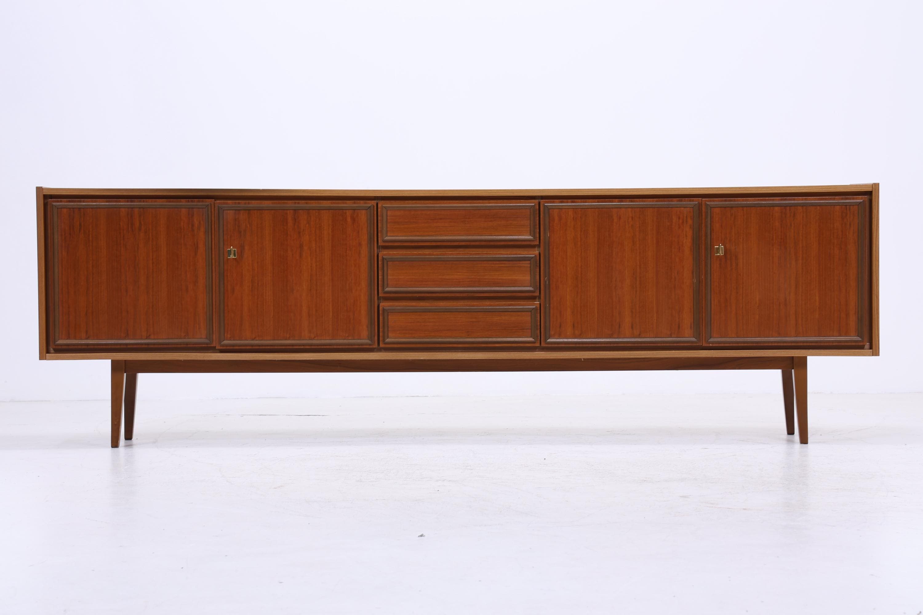 Vintage Teak Sideboard 60er Jahre | Mid Century TV Board mit Schubladen &amp; Fächern Retro Holz Aufbewahrung