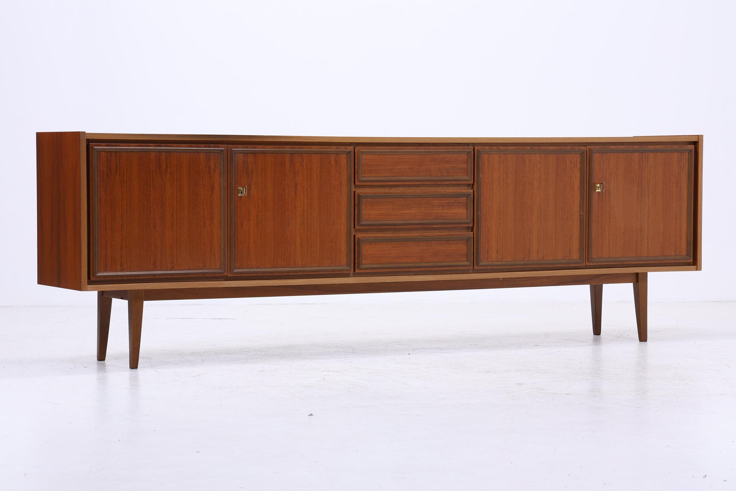 Vintage Teak Sideboard 60er Jahre | Mid Century TV Board mit Schubladen &amp; Fächern Retro Holz Aufbewahrung