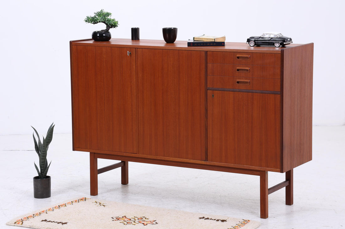 Vintage Teak Highboard 60er Jahre | Mid Century Sideboard Schubladen Schrank Holz Aufbewahrung