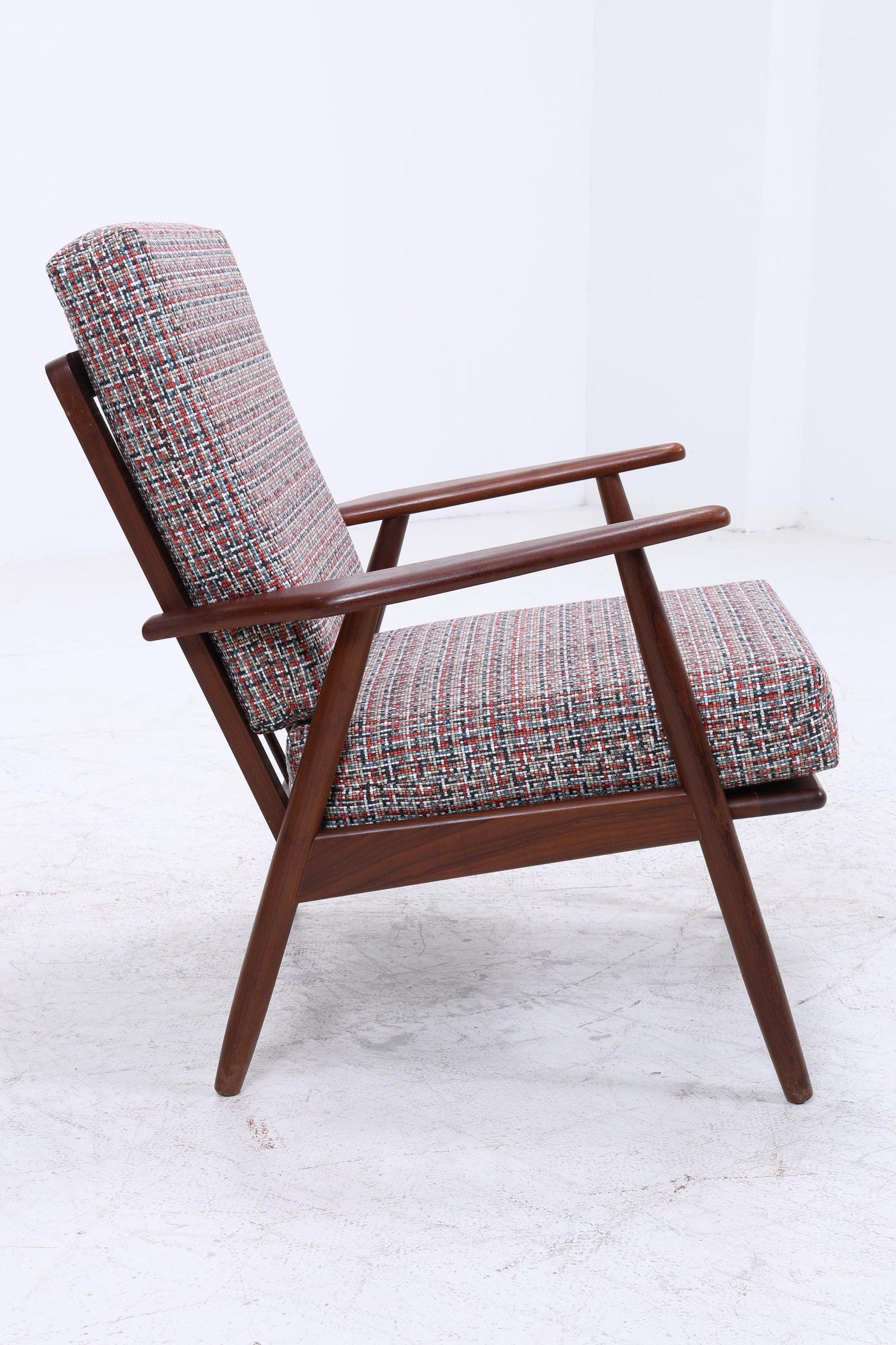 Wundervoller Vintage Armlehnsessel 70er Jahre | Mid Century Holz Stoff Sessel Retro 60er
