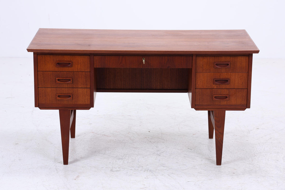 Vintage Teak Schreibtisch 70er Jahre | Mid Century Arbeitstisch Schultisch Freistehend Tisch Retro Danish Design