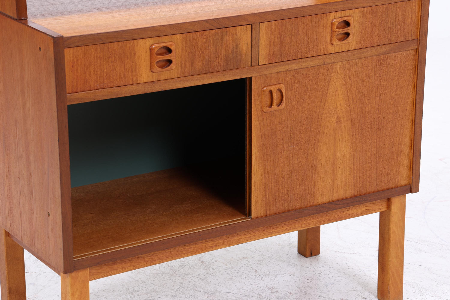 Vintage Teak Regal 60er Jahre | Mid Century Bücherregal mit Schiebetüren &amp; Schubladen Retro Holz Aufbewahrung