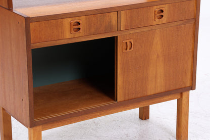 Vintage Teak Regal 60er Jahre | Mid Century Bücherregal mit Schiebetüren &amp; Schubladen Retro Holz Aufbewahrung