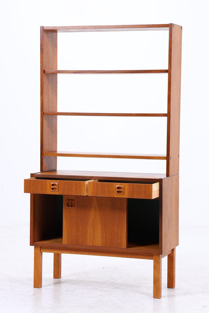 Vintage Teak Regal 60er Jahre | Mid Century Bücherregal mit Schiebetüren &amp; Schubladen Retro Holz Aufbewahrung